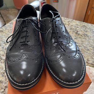AGL WOMEN'S DESIGNER BROGUE OXFORDS, SMOKE LEATHER, EU 39-1/2 US 9